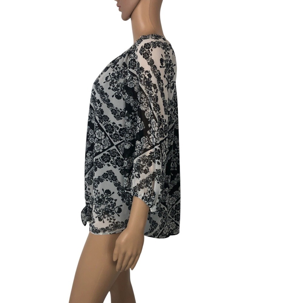 Calvin Klein Floral Bandana Print Top Shirt Size L Balloon Sleeve Boho Western - Picture 4 of 8